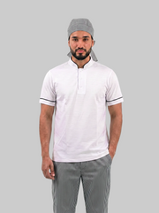 Combo Camisa Antifluido Blanca, Pantalón Antifluido Rayas y Cofia Antifluido Rayas Hombre | Uniforme Profesional
