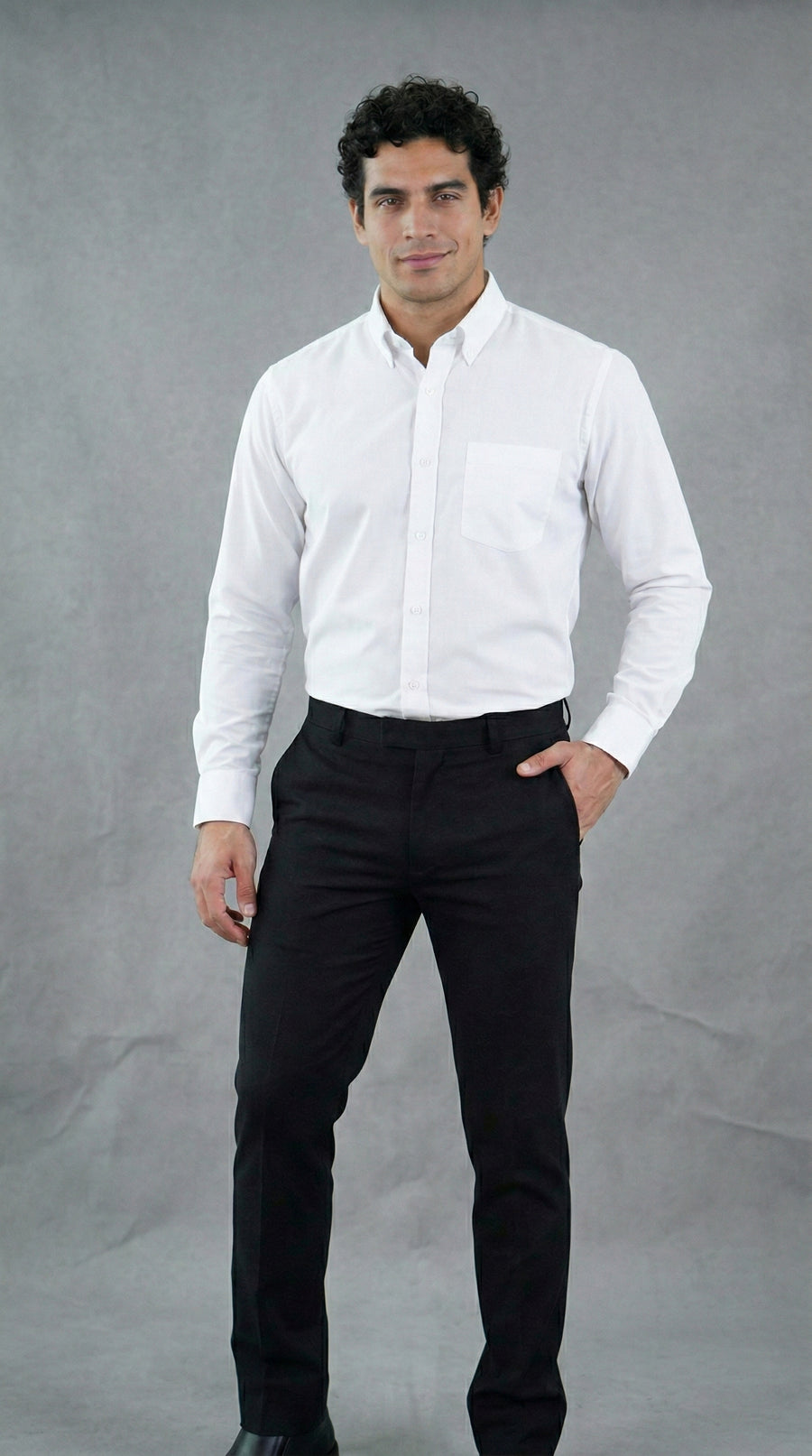 Camisa Formal Manga Larga Blanca y Pantalón Dril Negro Hombre | Uniforme Profesional