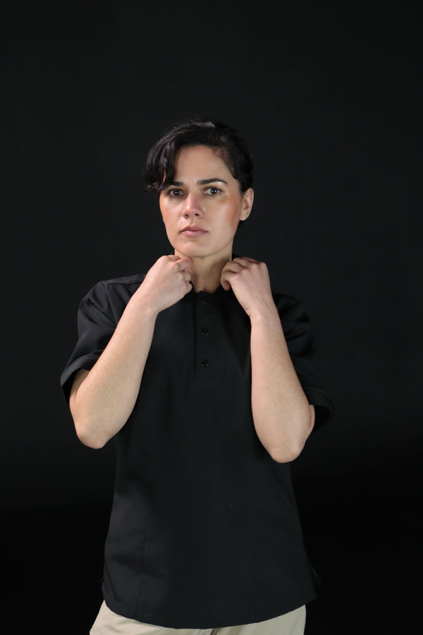 Camisa Antifluido Mujer Manga Corta Negro | Uniforme Cocina
