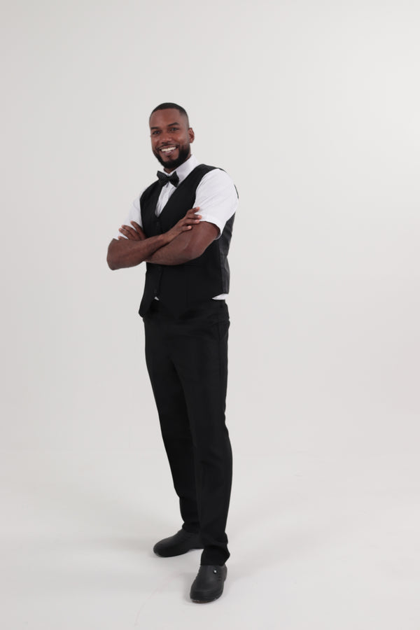 Chaleco Lino Flex Unisex Negro | Uniforme para Meseros