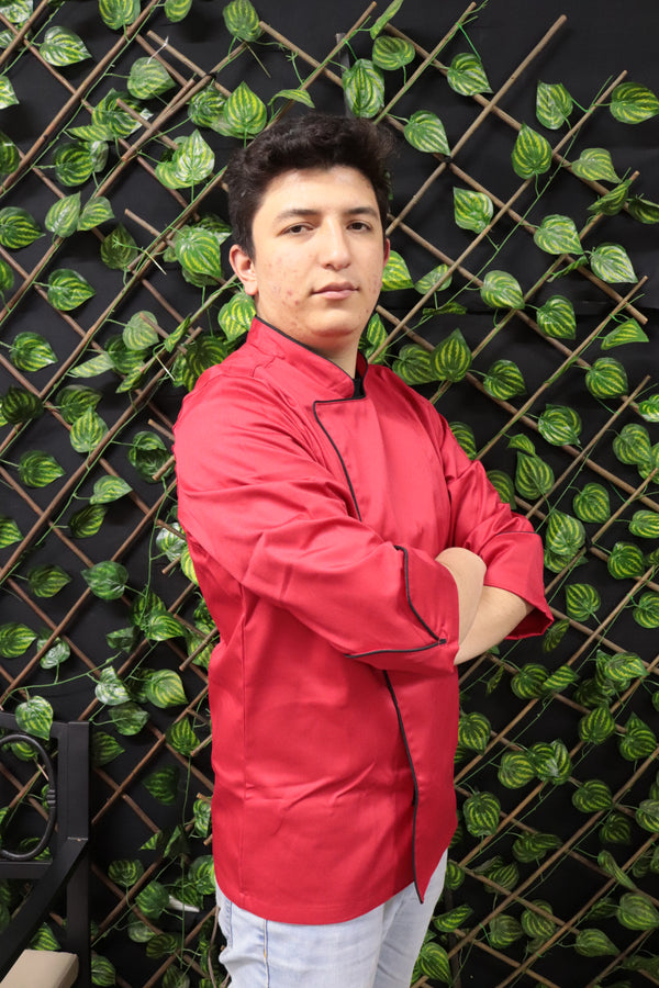 Chaqueta de Chef Manga 3/4 en Gabardina Rojo | Cocina Profesional Unisex